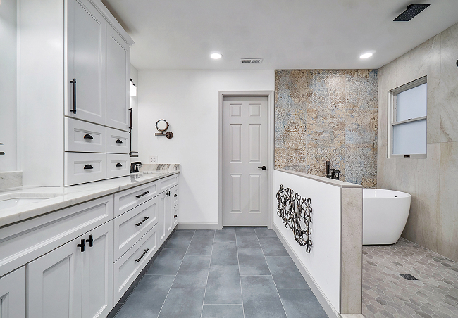 Side angle bathroom remodel tub in walk in shower